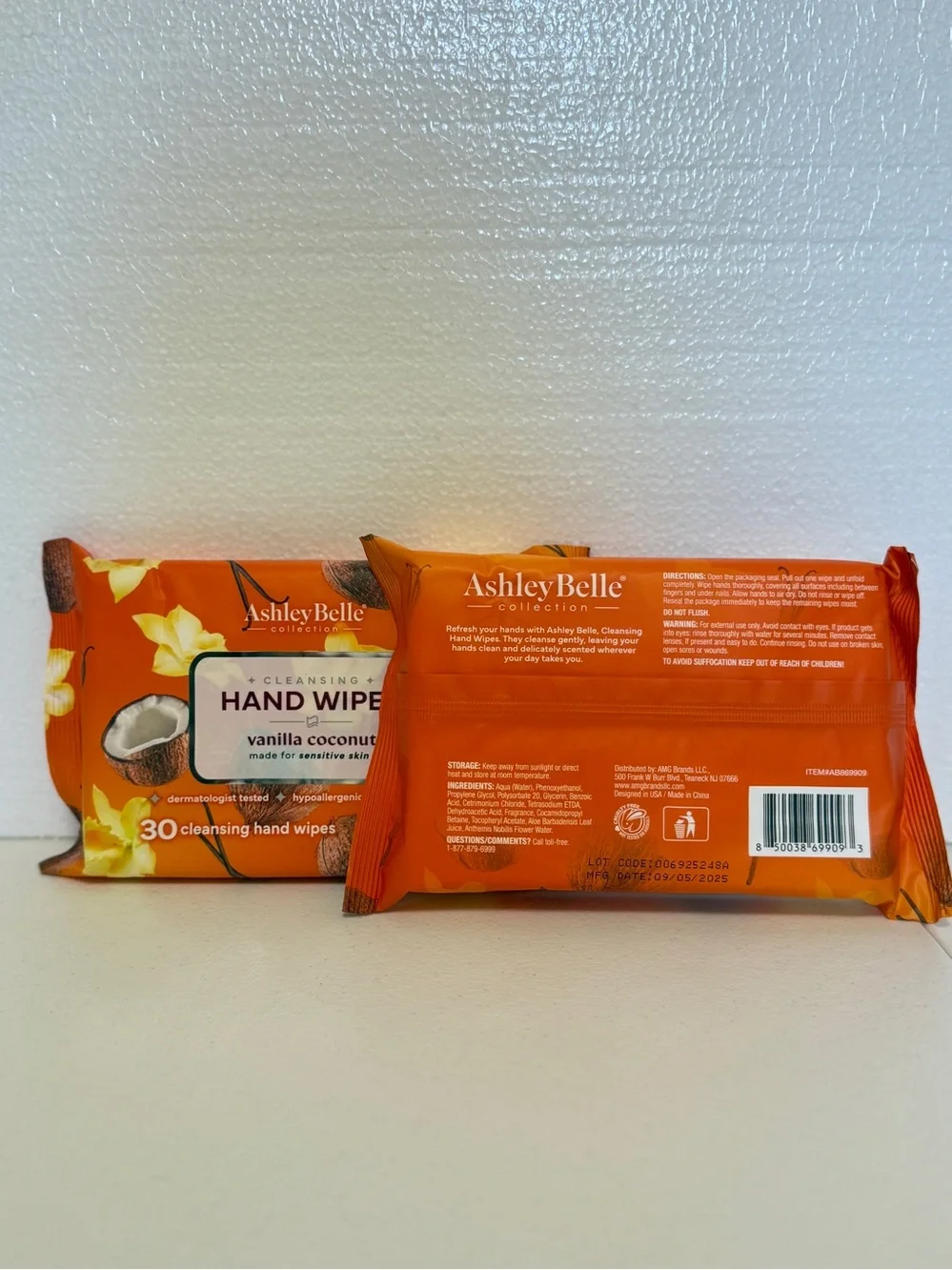 Ashley Belle Cleansing Hand Wipes Vanilla Coconut For Sensative Skin 60 wipes